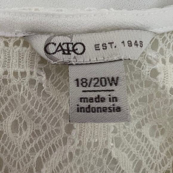 Cato Womens Chiffon Blouse Size 18/20 White Ivory Long Sleeve Lace Accent Career - Picture 4 of 6